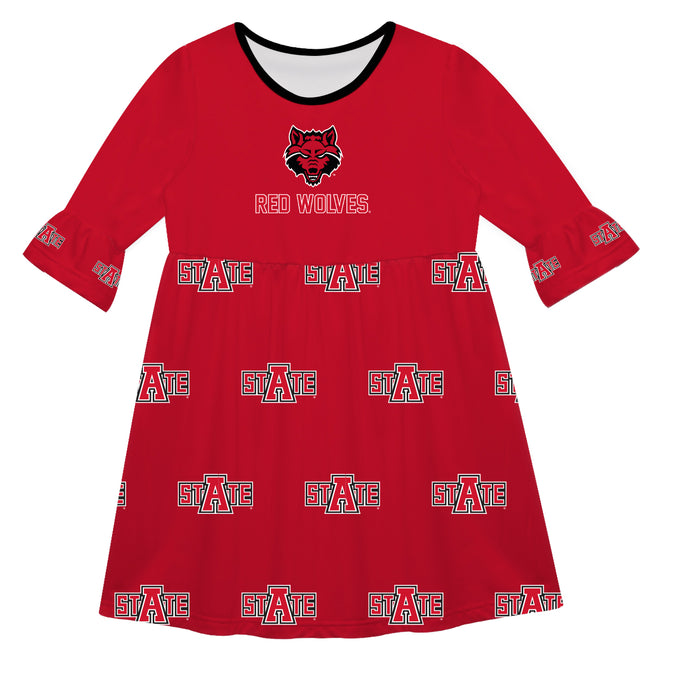 Arkansas State Red Wolves Vive La Fete Girls Game Day 3/4 Sleeve Solid Red All Over Logo on Skirt