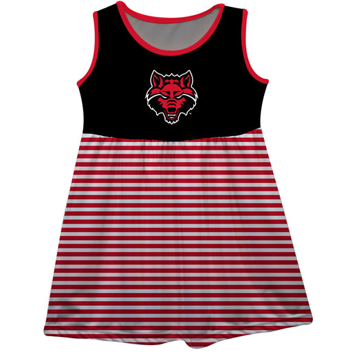 Arkansas State Red Wolves Vive La Fete Girls Game Day Sleeveless Tank Dress Solid Black Logo Stripes on Skirt