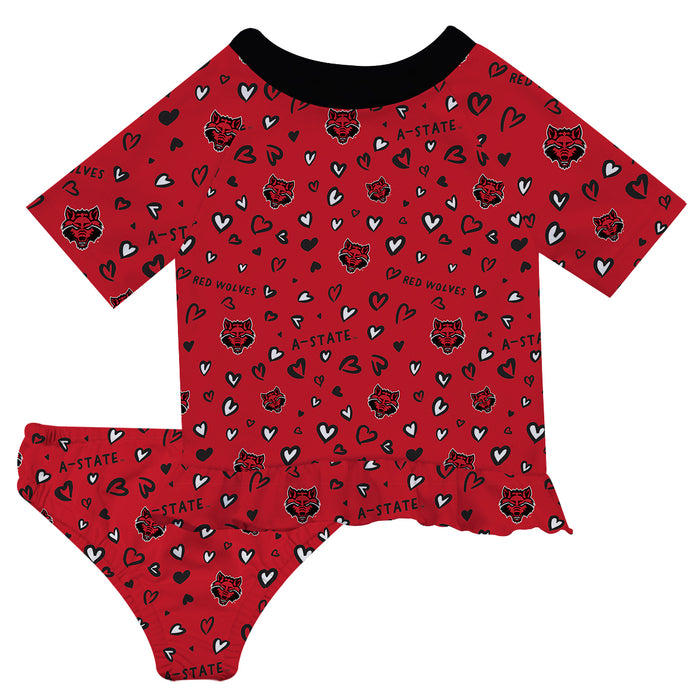 Arkansas State Red Wolves Vive La Fete All Over Logo Red Long Sleeve Bikini Set