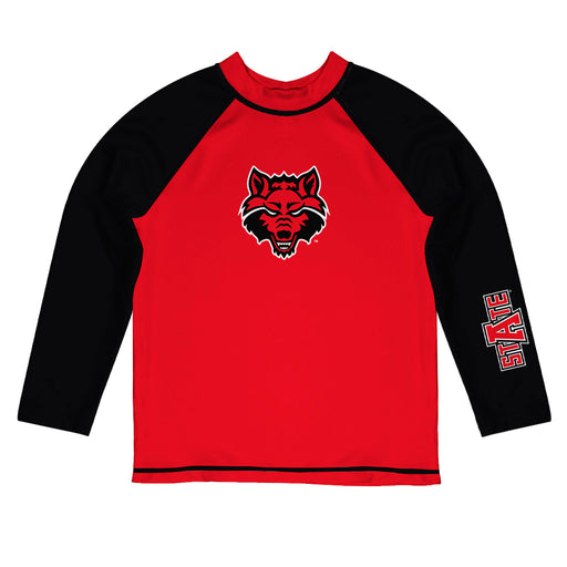 Arkansas State Red Wolves Vive La Fete Logo Red Black Long Sleeve Raglan Rashguard