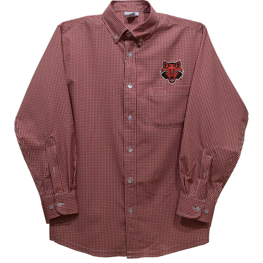 Arkansas State Red Wolves Embroidered Red Gingham Long Sleeve Button Down