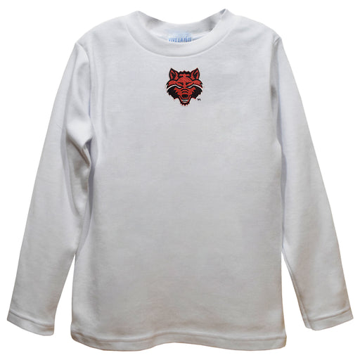 Arkansas State Red Wolves Embroidered White Long Sleeve Boys Tee Shirt