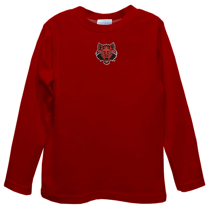 Arkansas State Red Wolves Embroidered Red Long Sleeve Boys Tee Shirt