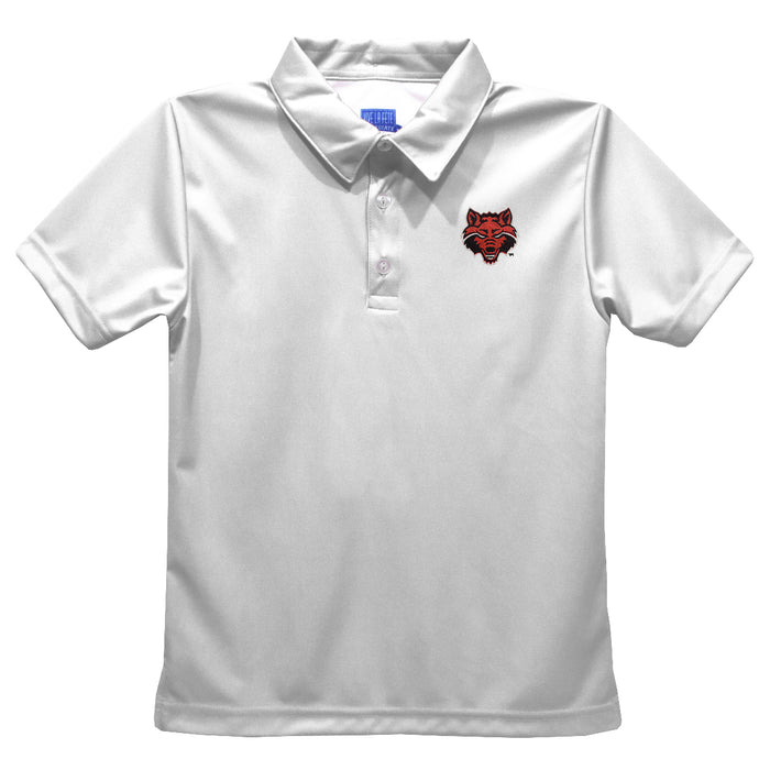 Arkansas State Red Wolves Embroidered White Short Sleeve Polo Box Shirt