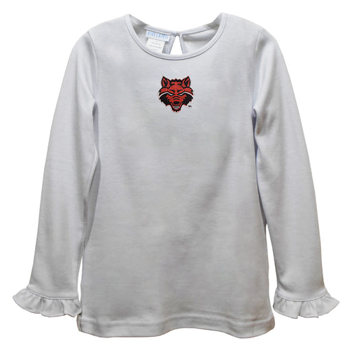 Arkansas State Red Wolves Embroidered White Knit Long Sleeve Girls Blouse