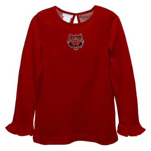 Arkansas State Red Wolves Embroidered Red Knit Long Sleeve Girls Blouse