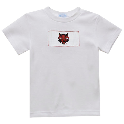 Arkansas State Red Wolves Smocked White Knit Short Sleeve Boys Tee Shirt