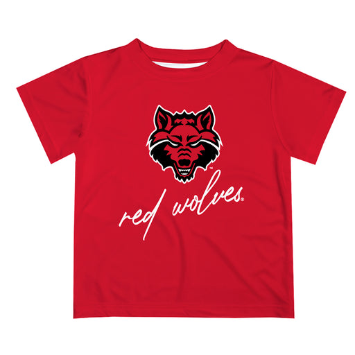 Arkansas State Red Wolves Vive La Fete Script V1 Red Short Sleeve Tee Shirt