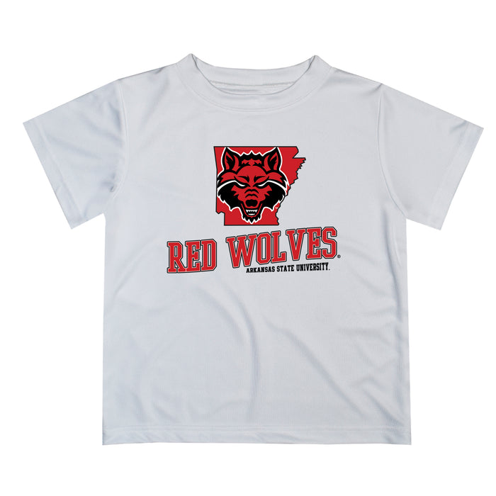 Arkansas State Red Wolves Vive La Fete State Map White Short Sleeve Tee Shirt