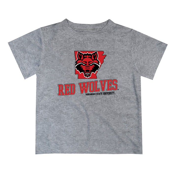 Arkansas State Red Wolves Vive La Fete State Map Heather Gray Short Sleeve Tee Shirt