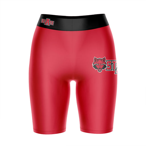 Arkansas State Red Wolves Vive La Fete Game Day Logo on Thigh and Waistband Red and Black Women Bike Short 9 Inseam