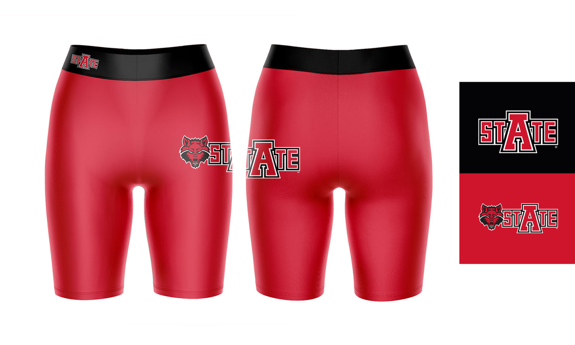 Arkansas State Red Wolves Vive La Fete Game Day Logo on Thigh and Waistband Red and Black Women Bike Short 9 Inseam - Vive La Fête - Online Apparel Store