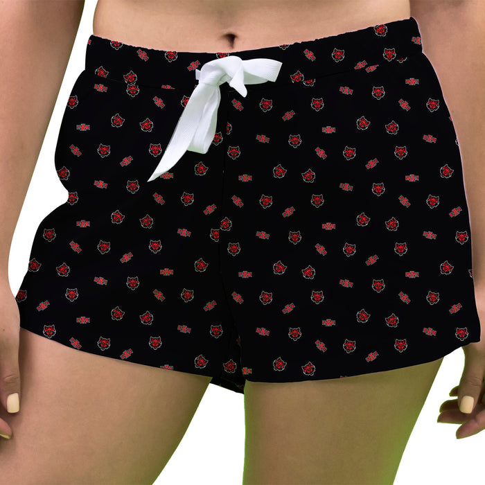 Arkansas State Red Wolves Vive La Fete Game Day All Over Logo Women Black Lounge Shorts