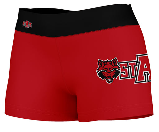 Arkansas State Red Wolves Vive La Fete Logo on Thigh & Waistband Red Black Women Yoga Booty Workout Shorts 3.75 Inseam