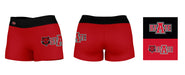 Arkansas State Red Wolves Vive La Fete Logo on Thigh & Waistband Red Black Women Yoga Booty Workout Shorts 3.75 Inseam - Vive La Fête - Online Apparel Store