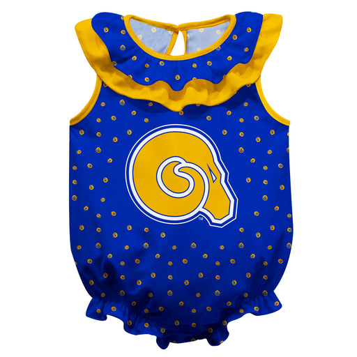 Albany State Rams Swirls Blue Sleeveless Ruffle Onesie Logo Bodysuit