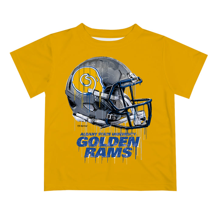 Albany State Rams ASU Original Dripping Football Helmet Gold T-Shirt by Vive La Fete