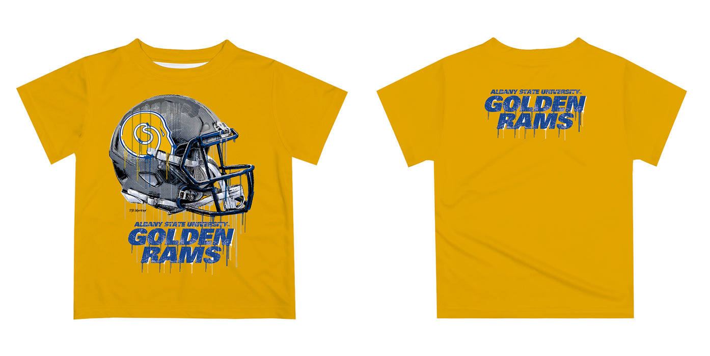 Albany State Rams ASU Original Dripping Football Helmet Gold T-Shirt by Vive La Fete - Vive La Fête - Online Apparel Store