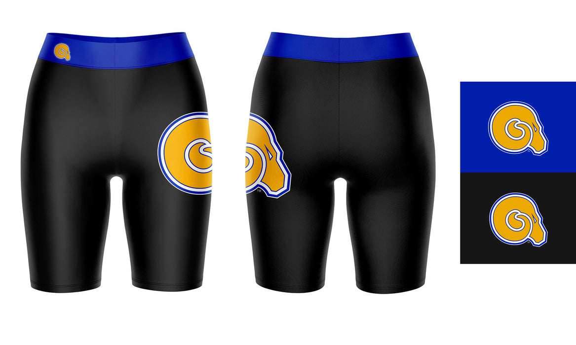 Albany State Rams ASU Vive La Fete Game Day Logo on Thigh and Waistband Black and Blue Women Bike Short 9 Inseam" - Vive La Fête - Online Apparel Store