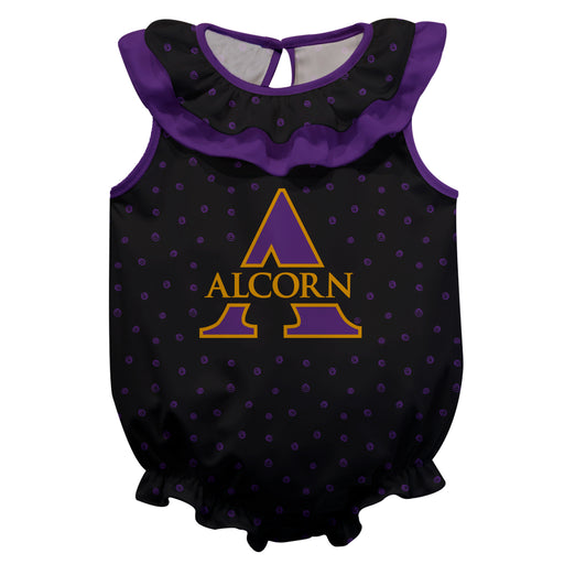 Alcorn State Braves Swirls Black Sleeveless Ruffle Onesie Logo Bodysuit