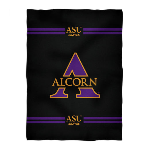 Alcorn State University Braves Vive La Fete Game Day Soft Premium Fleece Black Throw Blanket 40 x 58" Logo & Stripes"