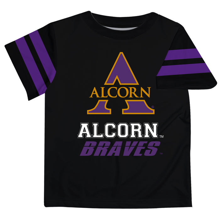 Alcorn State University Braves Vive La Fete Boys Game Day Black Short Sleeve Tee with Stripes on Sleeves - Vive La Fête - Online Apparel Store