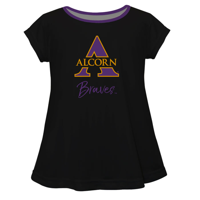 Alcorn State University Braves Vive La Fete Girls Game Day Short Sleeve Black Top with School Logo and Name - Vive La Fête - Online Apparel Store