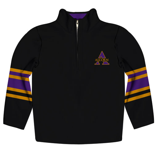 Alcorn State University Braves Vive La Fete Game Day Black Quarter Zip Pullover Stripes on Sleeves - Vive La Fête - Online Apparel Store
