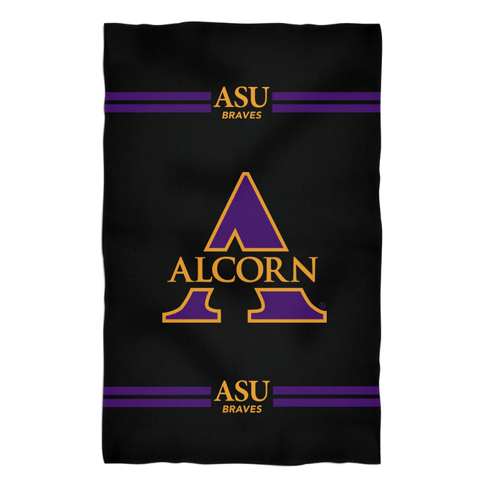 Alcorn State University Braves Vive La Fete Game Day Absorvent Premium Black Beach Bath Towel 51 x 32" Logo and Stripes" - Vive La Fête - Online Apparel Store