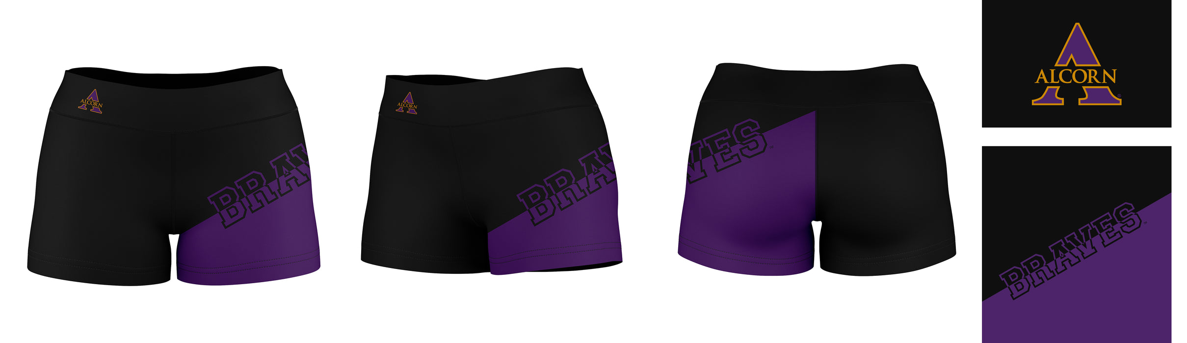 Alcorn State University Braves Vive la Fete Game Day Collegiate Leg Color Block Women Black Purple Optimum Yoga Short - Vive La Fête - Online Apparel Store