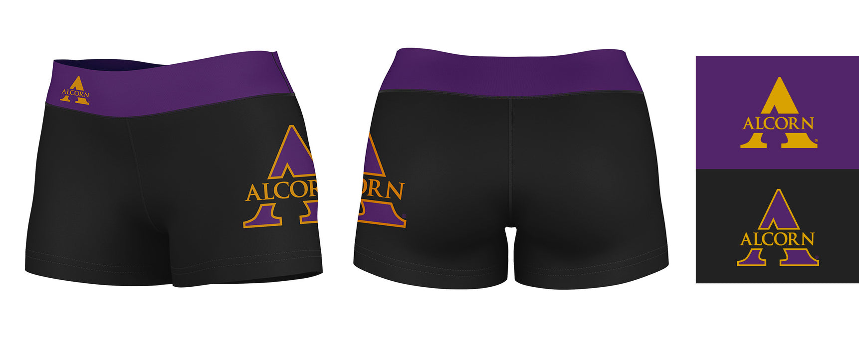 Alcorn State Braves ASU Vive La Fete Logo on Thigh & Waistband Black & Purple Women Booty Workout Shorts 3.75 Inseam" - Vive La Fête - Online Apparel Store