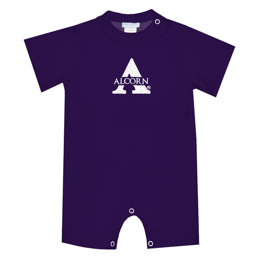 Alcorn State University Braves Embroidered Purple Knit Short Sleeve Boys Romper