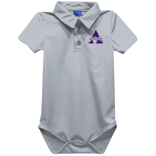 Alcorn State University Braves Embroidered Gray Solid Knit Boys Polo Bodysuit