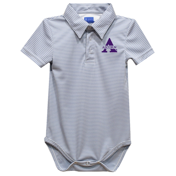Alcorn State University Braves Embroidered Gray Stripe Knit Boys Polo Bodysuit