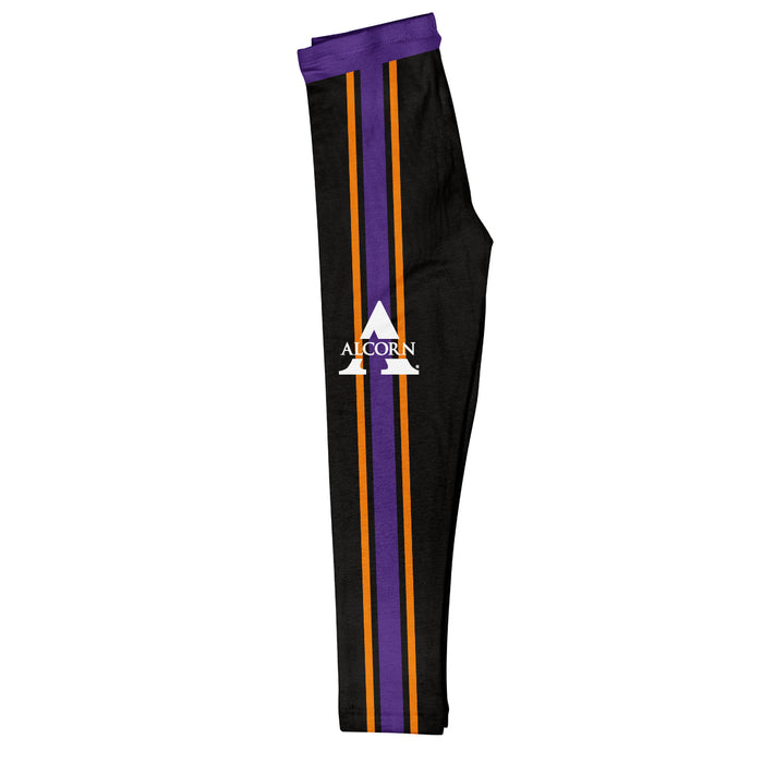 Alcorn State University Braves Vive La Fete Girls Game Day Black with Purple Stripes Leggings Tights