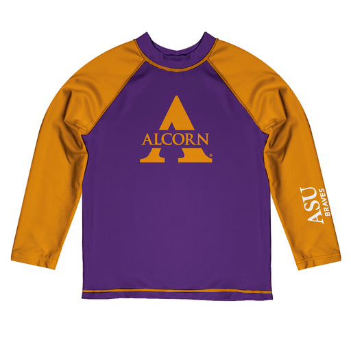 Alcorn State Braves ASU Vive La Fete Logo Purple Gold Long Sleeve Raglan Rashguard