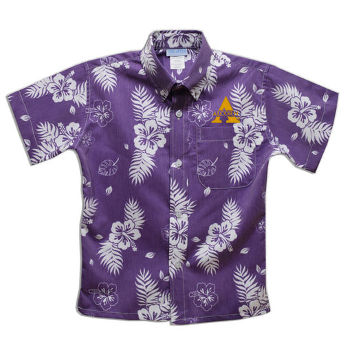 Alcorn State University Braves Purple Hawaiian Short Sleeve Button Down Shirt