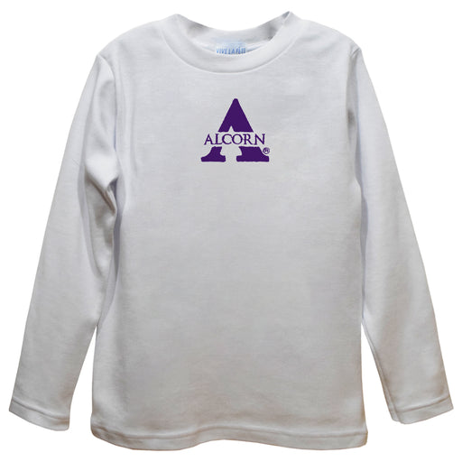 Alcorn State University Braves Embroidered White Knit Long Sleeve Boys Tee Shirt