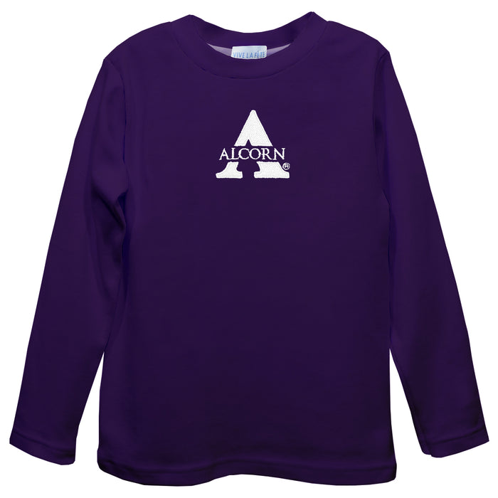 Alcorn State University Braves Embroidered Purple knit Long Sleeve Boys Tee Shirt