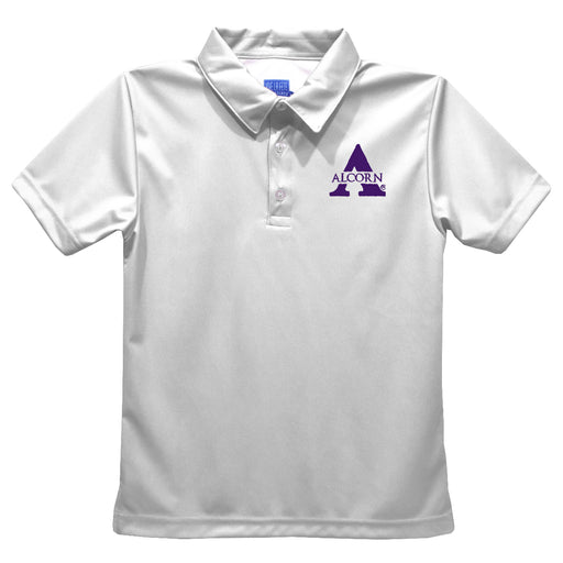 Alcorn State University Braves Embroidered White Short Sleeve Polo Box Shirt