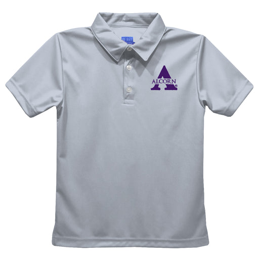 Alcorn State University Braves Embroidered Gray Short Sleeve Polo Box Shirt