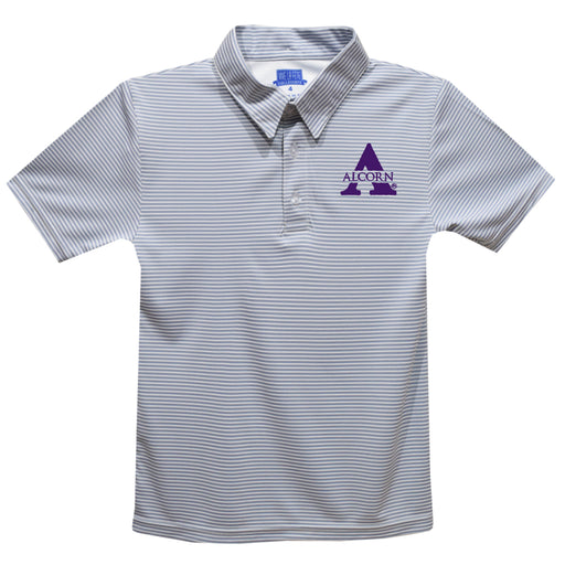 Alcorn State University Braves Embroidered Gray Stripes Short Sleeve Polo Box Shirt