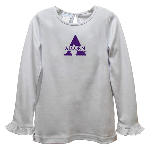Alcorn State University Braves Embroidered White Knit Long Sleeve Girls Blouse