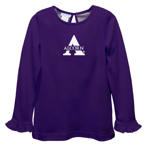 Alcorn State University Braves Embroidered Purple Knit Long Sleeve Girls Blouse