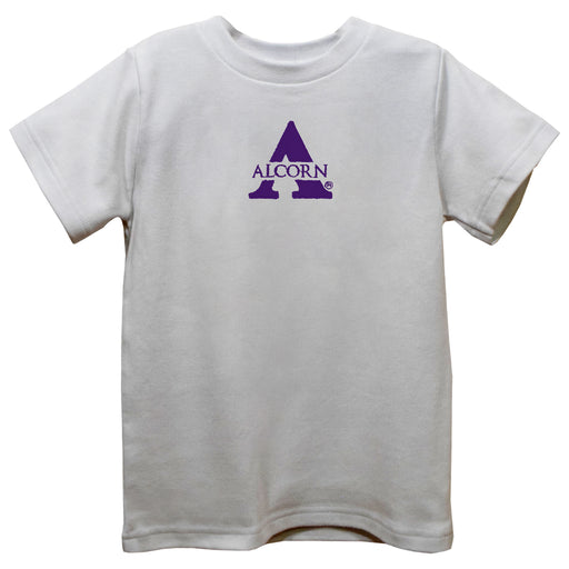 Alcorn State University Braves Embroidered White Knit Short Sleeve Boys Tee Shirt