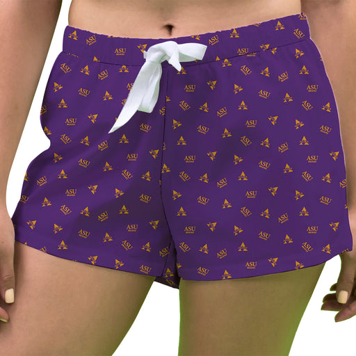 Alcorn State Braves ASU Vive La Fete Game Day All Over Logo Women Purple Lounge Shorts