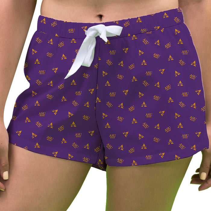 Alcorn State Braves ASU Vive La Fete Game Day All Over Logo Women Purple Lounge Shorts