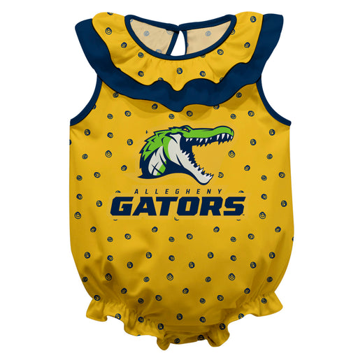 Allegheny Gators Swirls Yellow Sleeveless Ruffle Onesie Logo Bodysuit