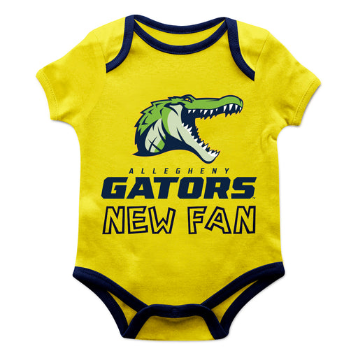 Allegheny Gators Vive La Fete Infant Game Day Yellow Short Sleeve Onesie New Fan Logo and Mascot Bodysuit
