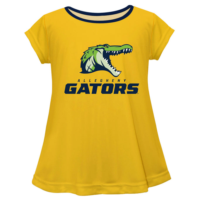 Allegheny Gators Vive La Fete Girls Game Day Short Sleeve Yellow Top with School Logo and Name